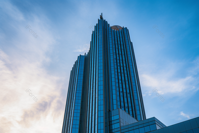 午后商务城市都市蓝色玻璃幕墙摩天大楼写字楼办公商业仰视摄影,高清,摄影图,摄影图片,图片大全,摄影图免费下载